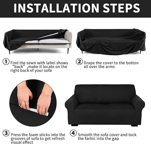 Miniatura 4 de Peryiter Juego de 2 fundas de sofá para sofá biplaza para sala de estar, protector de muebles para sofá, sillón, ajuste elástico, a prueba de