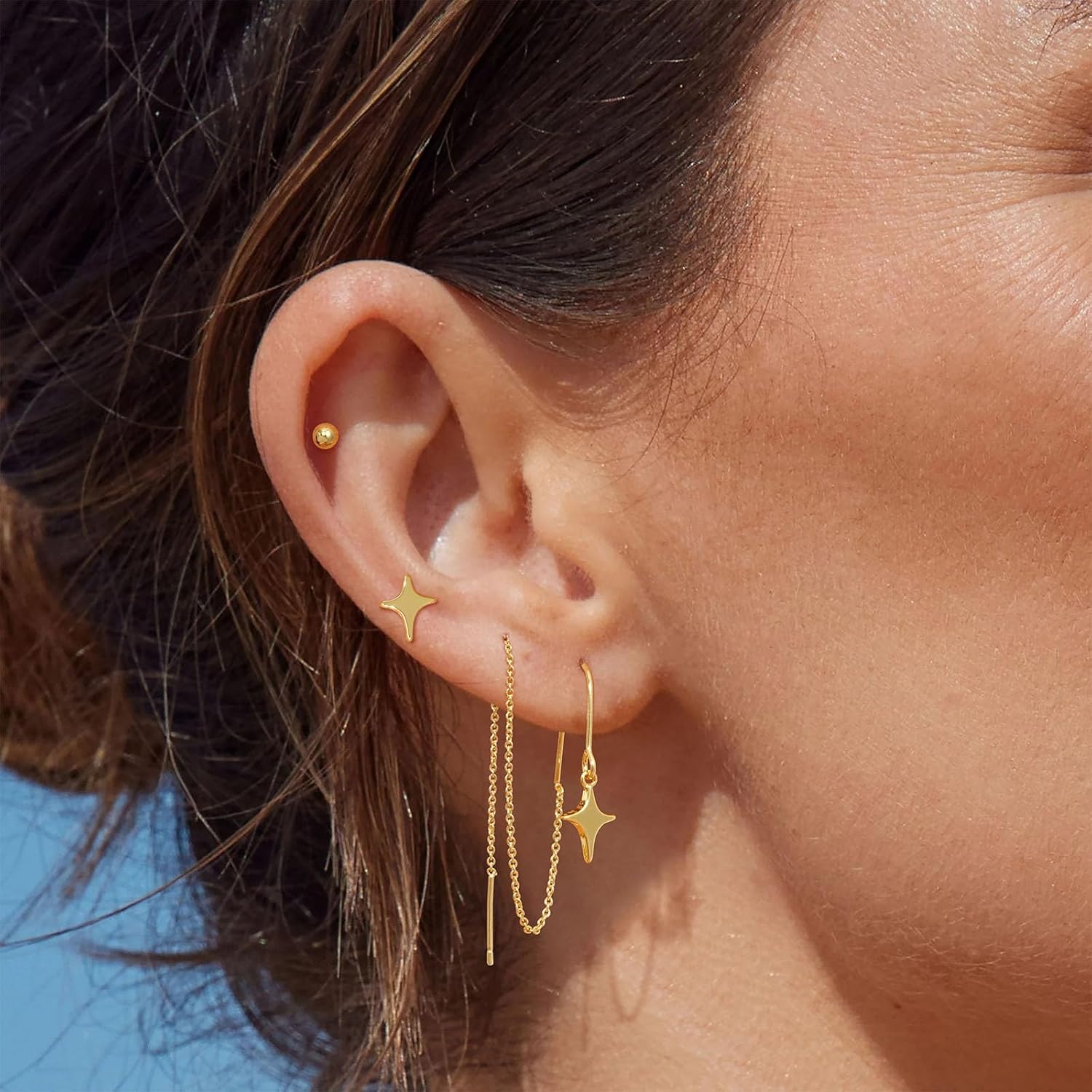 Gold Earrings for Women Trendy 14k Gold Plated Dainty Cartilage Earring Stacks Small Dangle Huggie Hoops Earrings Hypoallergenic CZ Diamond Stud Earring Sets for Multiple Piercing Jewelry Gift - Image 8