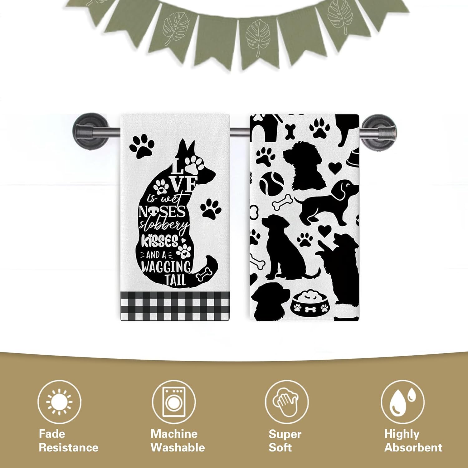 Dogs Silhouette Kitchen Dish Towels Set of 2, Funny Quote Paw Print Bone Drying Hand Towel Baking Cooking Cloth, Buffalo Plaid Bathroom Home Decoration Pet Owner Lover Gifts 18 x 26 Inches - Image 6