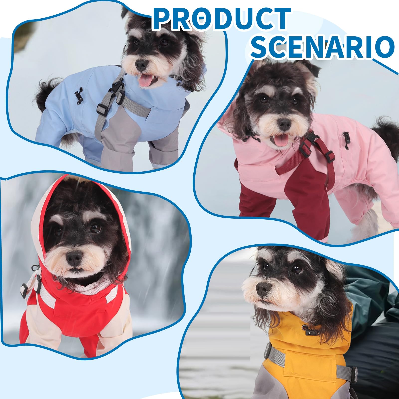 PETCUTE Impermeabile per Cani con Imbracatura Integrata, Giacca Impermeabile Leggera,Cappotto Antipioggia per Cani con Cappuccio Rimovibile,Regolabile Abbigliamento Antipioggia,Copertura Completa,M