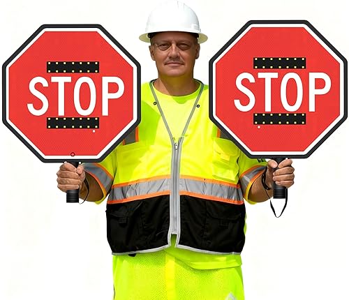 Miniatura 2 de Remo de tope de mano de 18 pulgadas con batería incorporada, 3 modos LED reflectante de control de tráfico para construcción, cruces escolares, alta