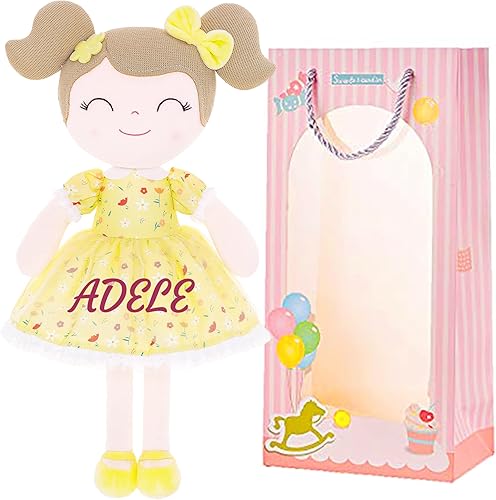 Miniatura 2 de Gloveleya Muñeca personalizada con tu nombre  Linda muñeca de felpa suave personalizada floral amarilla para niñas, muñeca de felpa, regalos