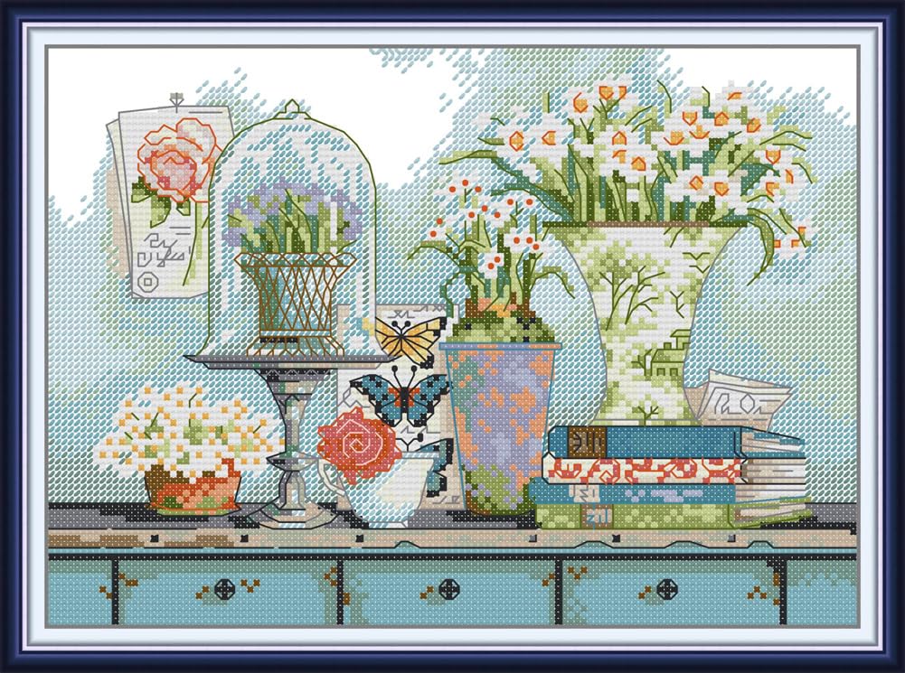 CaptainCrafts Cross Stitch Kits, Counted Cross Stitch Unpreprinted Fabric DIY Art Embroidery Kits Needlework Crafts (Unpreprinted 14CT, Garden Flowers Collectibles) — image 1