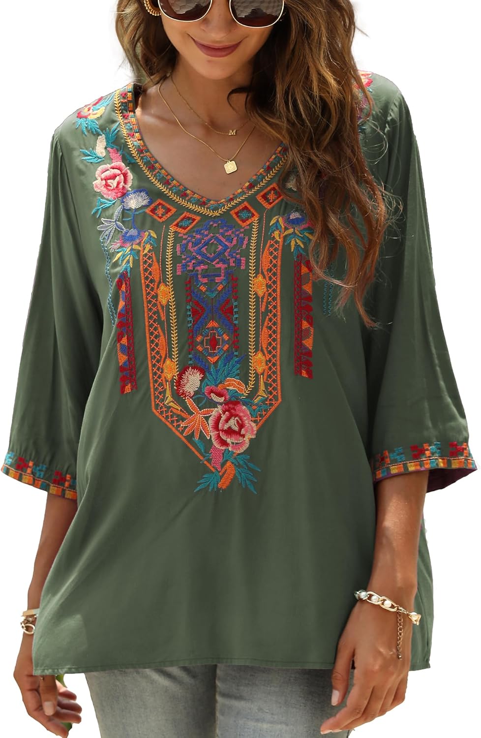 Mexican Shirts Peasant Blouses Bohemian Embroidered Tops Boho Clothes for Women - Image 2