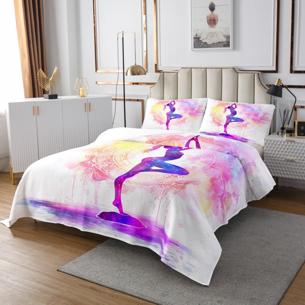 Erosebridal Gymnastics Twin Quilt Set Gymnastics Lovers Girls Bedspread Sets Gymnast Silhouettes Coverlet Set for Kids Teen Adults,Colorful Tie Dye Bedding Sets