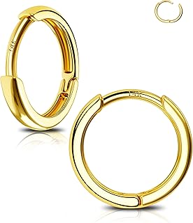 14K Gold Tiny Hoop Earrings Huggie Hoop Earrings 20G Small Endless Hinged Hoops for Earlobe 6mm 8mm 10mm Septum Hoop Septum Ring Cartilage Helix Earrings Nose Hoop for Women Men