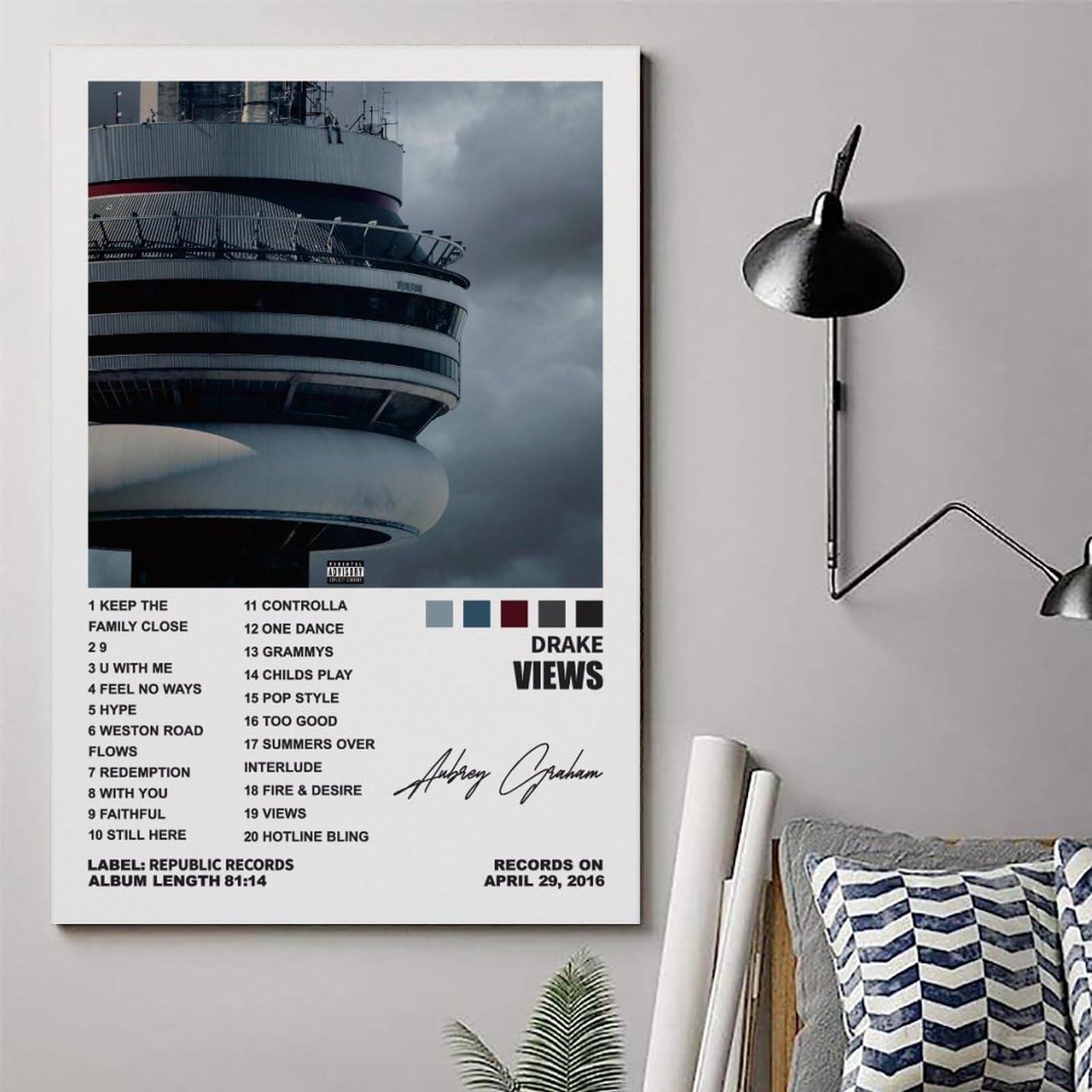 【額縁付き】 VIEWS / Drake A2ポスター YELLOWV Drake Poster Views Album Cover Posters for Room Aesthetic
