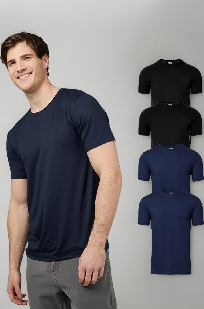 32 Degrees Mens 4 Pack Cool Crewneck T-Shirt | Anti-Odor | Quick Drying | 4-Way Stretch