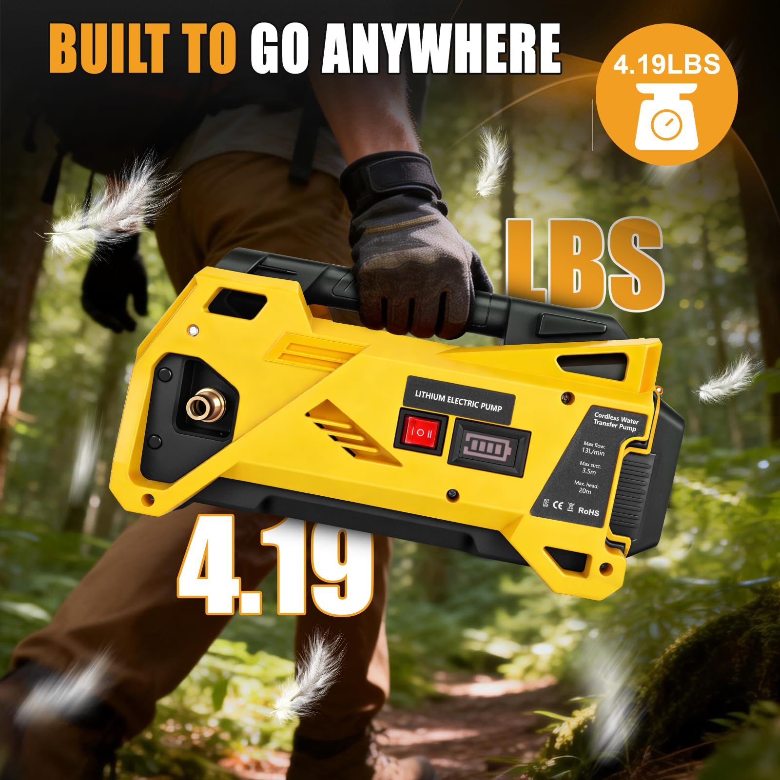 Pompa dell'acqua compatibile con batteria DeWalt da 20 V, senza fili, pompa elettrica autoadescante per casa, piscina, camper, giardino, vasca idromassaggio, stagno acquario (senza batteria)