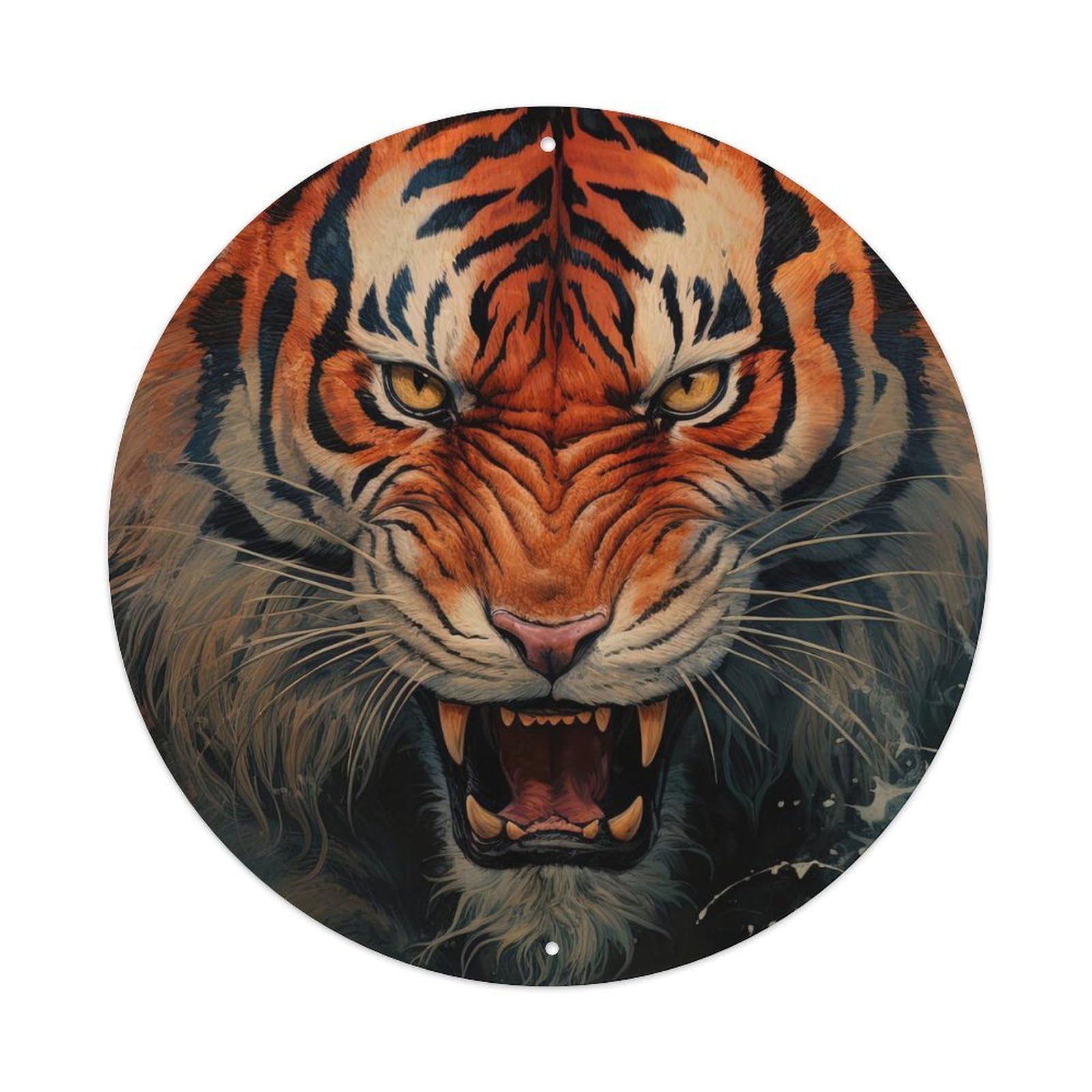 Animal Artwork Tiger Roaring in The River Vintage Metal Tin Sign Plaque Wall Decor for Cafe, Club Bar, Office, Garden Metal Poster 8x8Inch