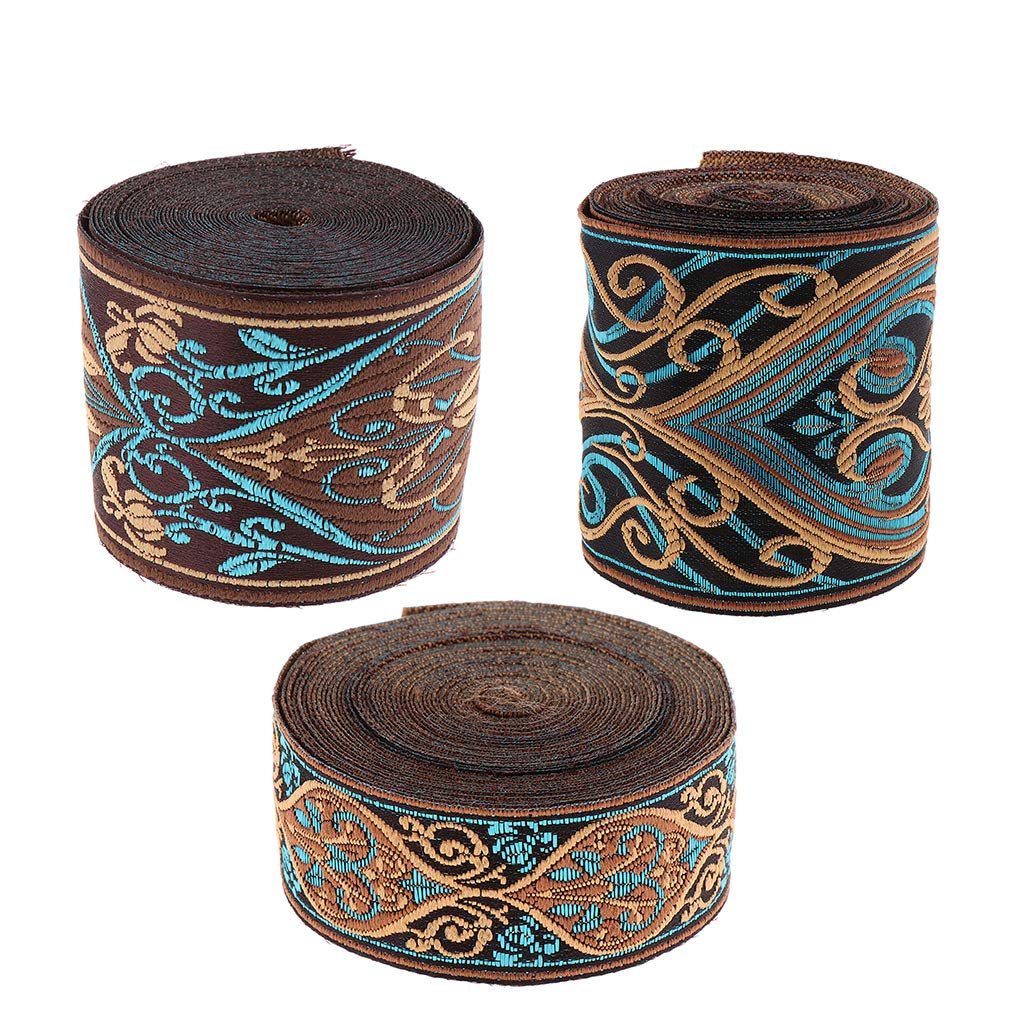Juego de 10 cintas de tela jacquard de 5 m para costura y manualidades, 3 cm, color azul