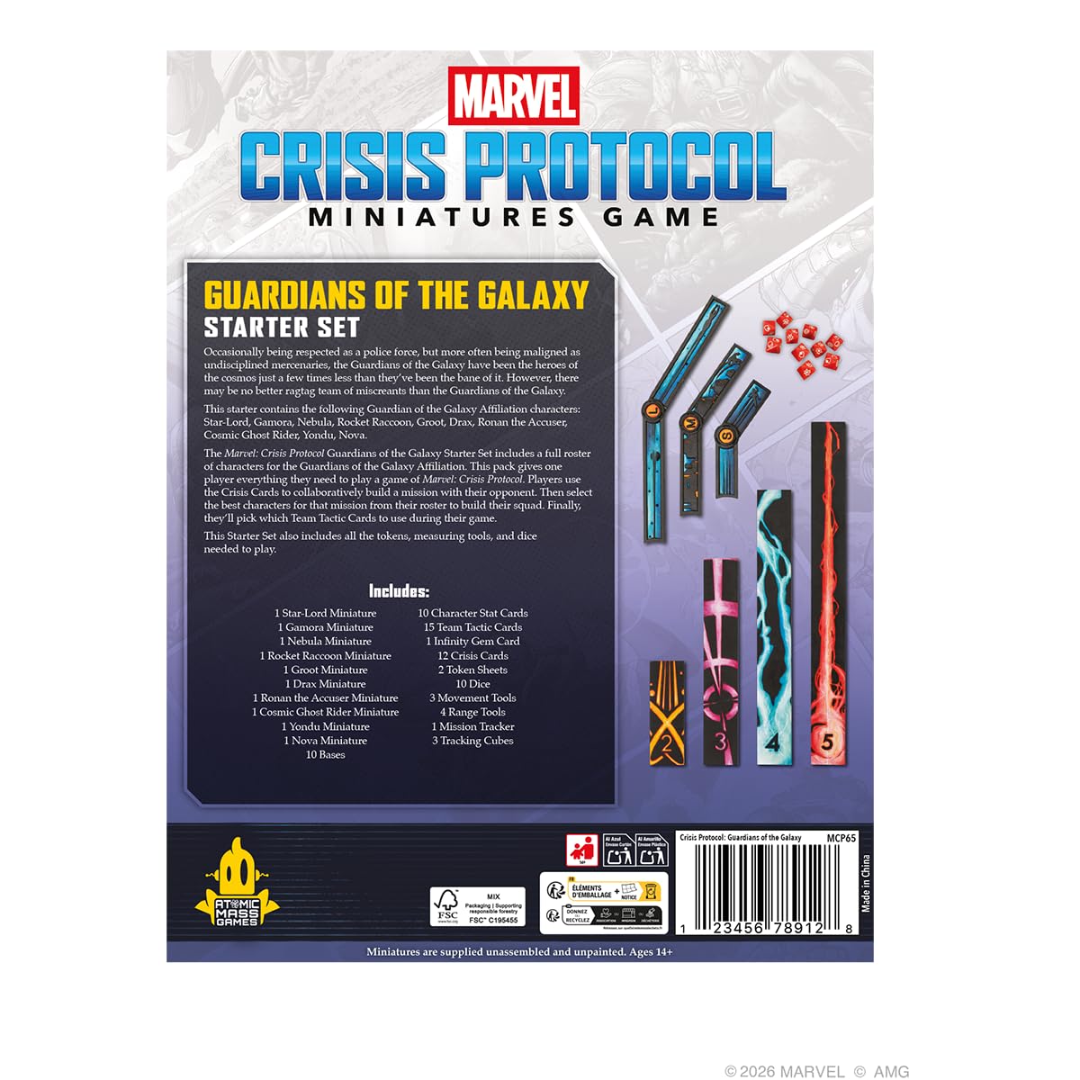Marvel Crisis Protocol Guardiani della Galassia Starter Set - Gioco completo di miniature con Star-Lord, Groot, Rocket & More - 10 personaggi, dadi, carte e strumenti inclusi