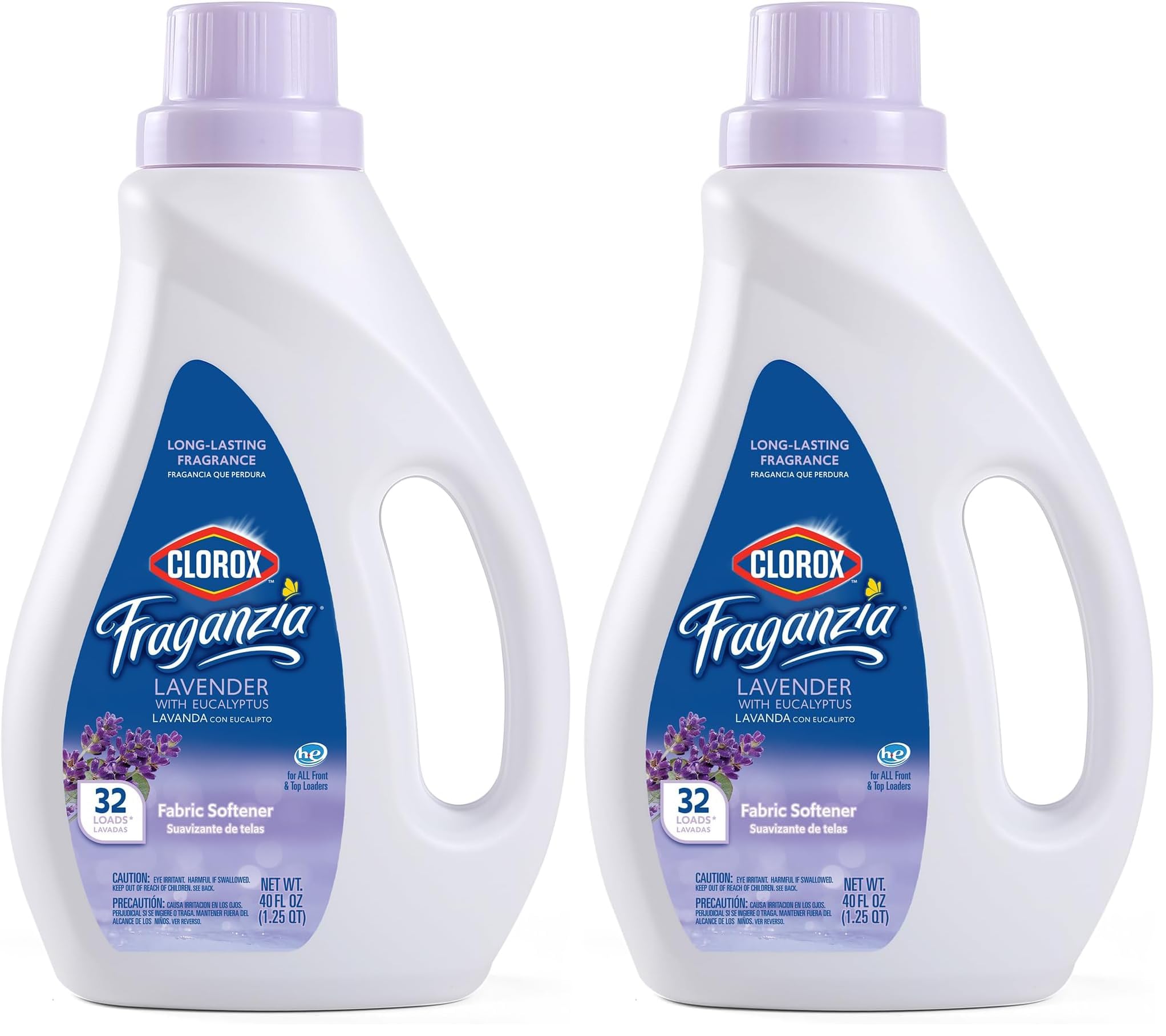 Clorox Fraganzia Liquid Fabric Softener, Lavender with Eucalyptus Scent 40oz - Laundry Wrinkle Reducer and Static Reducer (2 Pack)