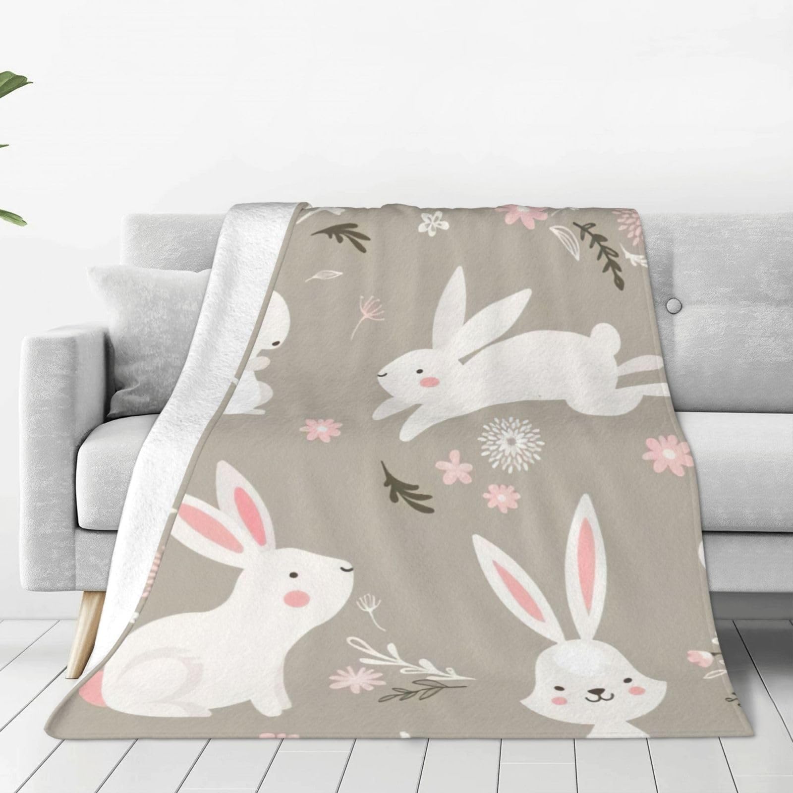 Plaid lapin de Pâques couverture polaire chaude pour soirées cocooning canapé