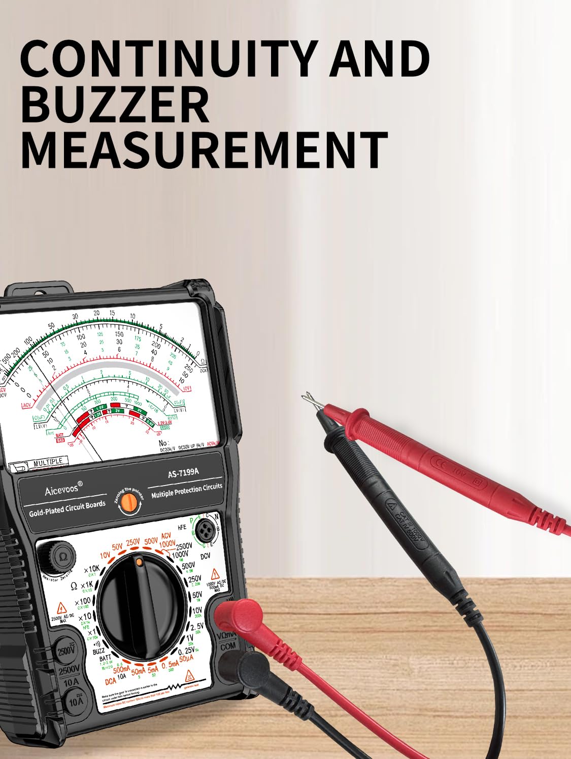 Analog Multimeter AS-7199A, Pointer Multimeter, AC DC Volt 2500V, DC Current 10A, Rx 100K, Batt Tester, Diode/LED Testing, Remote Control Detection, 11 Function, 24 Range — Amazon image 5