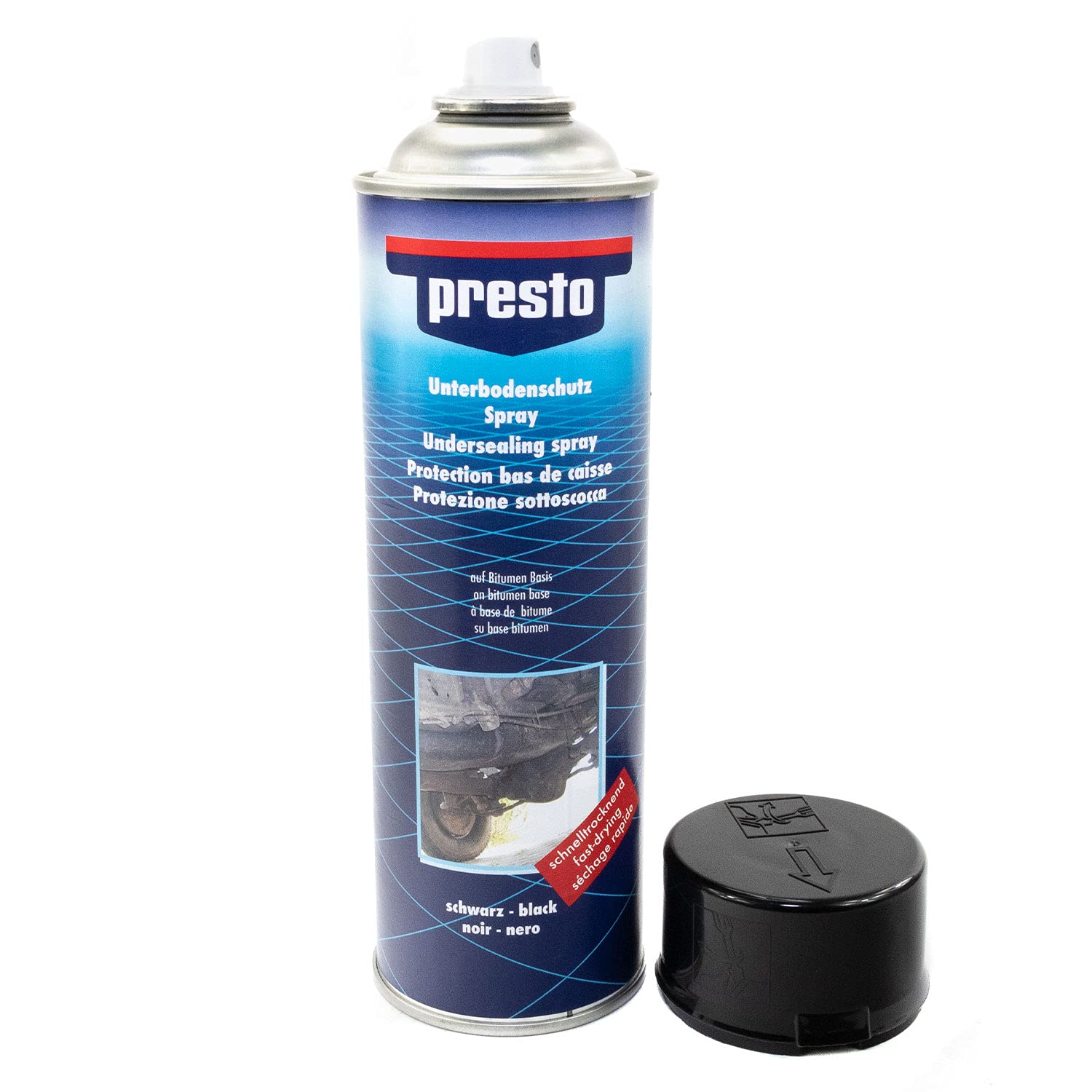 Unterbodenschutz Steinschlag Spray schwarz Presto 4 X 500 ml mit Pistolengriff