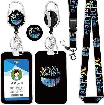 Alice in Wonderland Lanyard and Id Badge Holder with Retractable Clip,Cute Break Away Lanyards for Id Badges & Keys,Halloween Cheshire Cat Card Protector Cover Case for Work Nurse Teacher