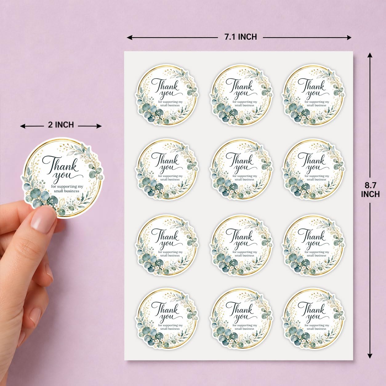 120Pcs-2in Thank You for Supporting My Small Business Stickers, Thank You Stickers Round Vinyl Waterproof for Packaging, Envelopes, Gifts, Small Business Labels, Floral Eucalyptus Gold Frame
