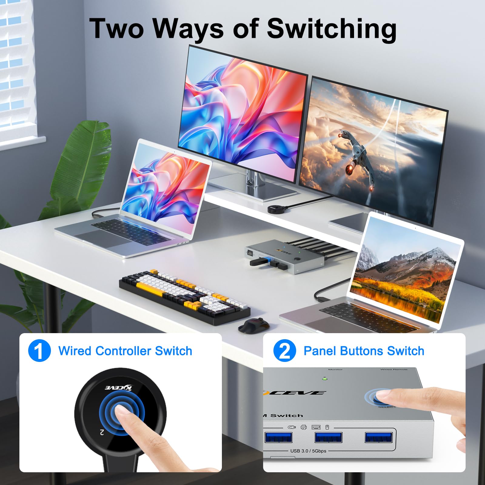 Amazon.co.jp: KVMスイッチ 2 モニター 2 ノートパソコン USB C、4K