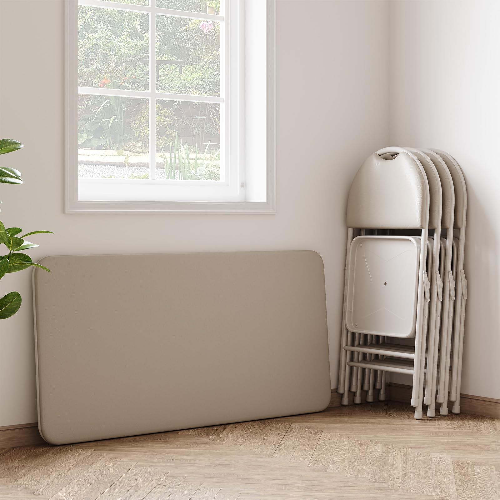 Klappbarer Campingtisch 120 * 71 * 51cm Stabil | Klapptisch Esstisch Mit PU-Leder-Oberfläche & Metallgestell, rutschfeste Füße, Kratz-/Fleckenfest, Grau Für Garten Outdoor Zuhause
