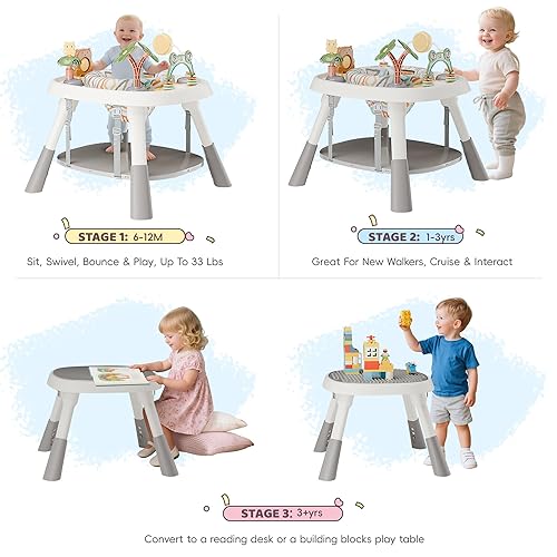 Miniatura 2 de Centro de actividades para bebés, centro de actividades para bebés con música, luces, 5 juguetes para bebés, puentes y gorilas, asiento giratorio de