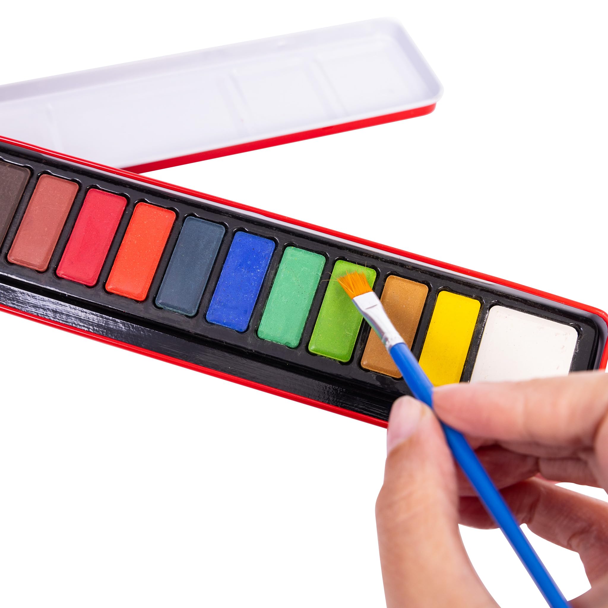 Evelay Multicolor Artist Watercolour Paint Set Of 12 Colour Blocks Pans & Paintbrush In Metal Tin