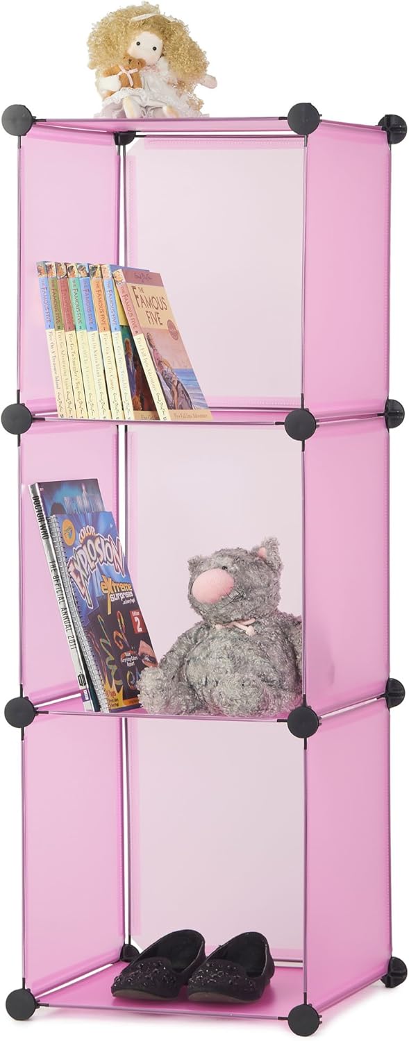 VonHaus 3x Pink Midi Interlocking Plastic Storage Cubes Shoe Rack