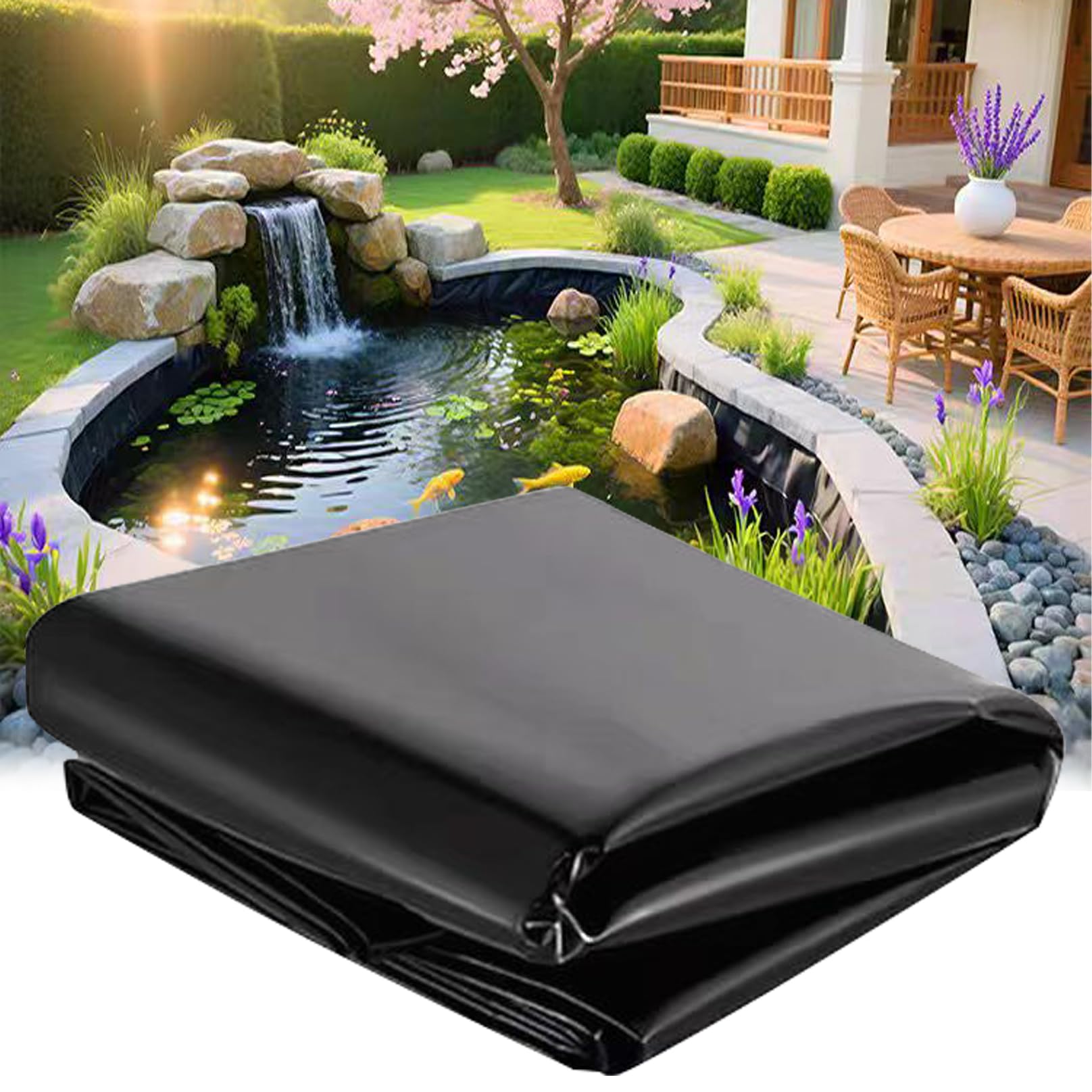 Telo per Laghetto, Rivestimento per Laghetto, Fodera per Laghetto Impermeabile ad Alta Resistenza, Resistente agli Strappi, Stabilizzato UV, per Fontane e Giardini Acquatici 3x11.5m