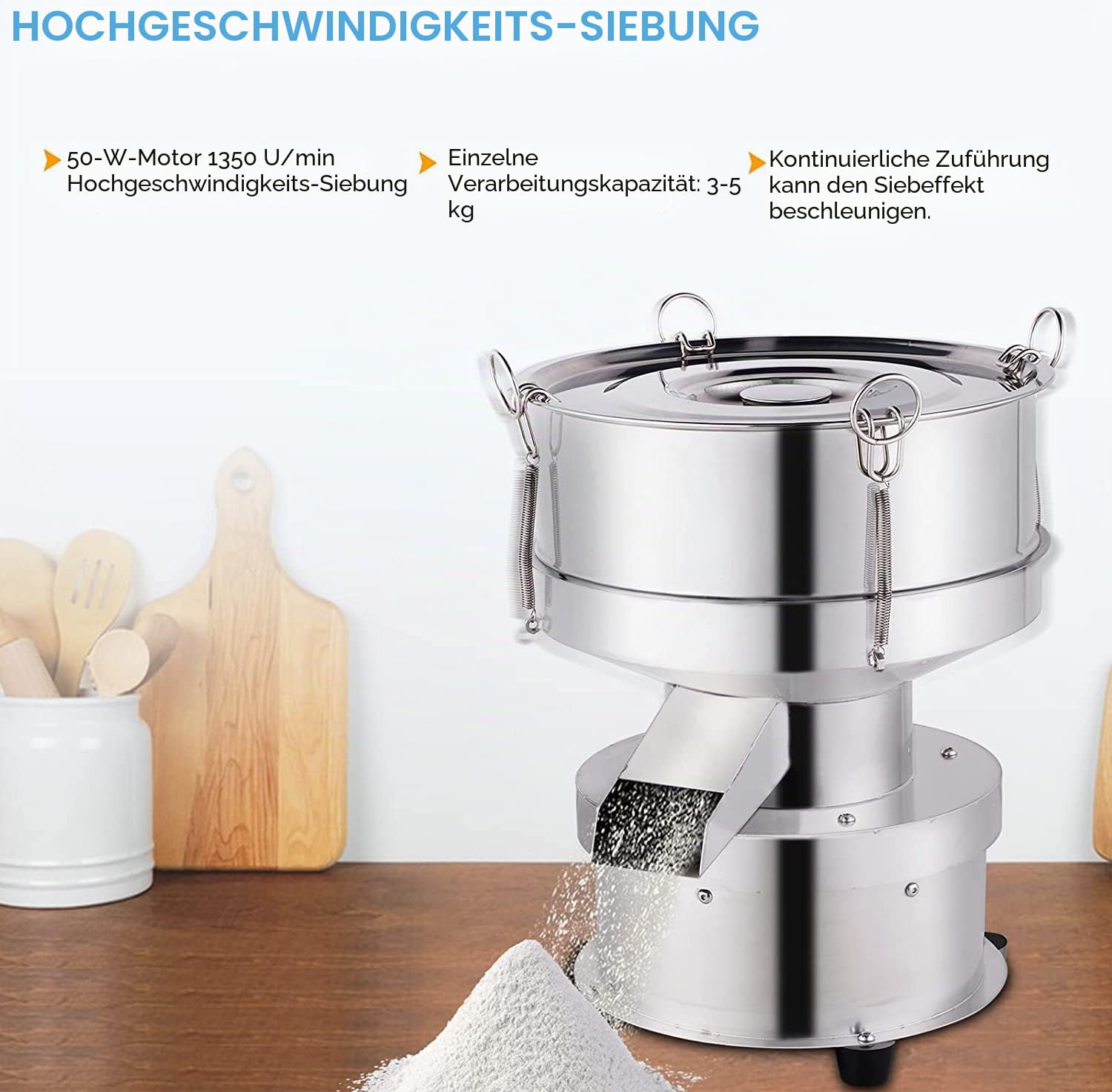 YUCHENGTECH Elektrisches Vibrationssieb φ 300mm Automatische Pulversiebmaschine Elektrisches Mehlsieb aus Edelstahl Elektrische Siebmaschine für Pulver/Granulat 1350 U/min 50W（ohne Sieb）