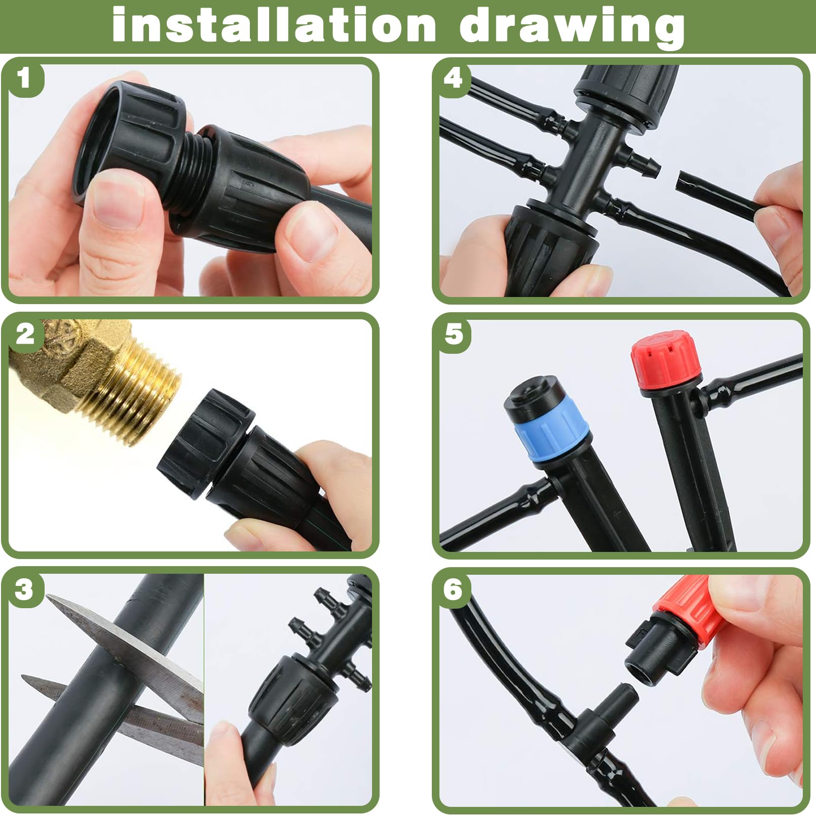 Kit de système d'irrigation de 60 m + 12 m, système d'arrosage automatique avec tube d'irrigation principal de 8/11 mm, tube de distribution de 4/7 mm et accessoires, système d'irrigation goutte à