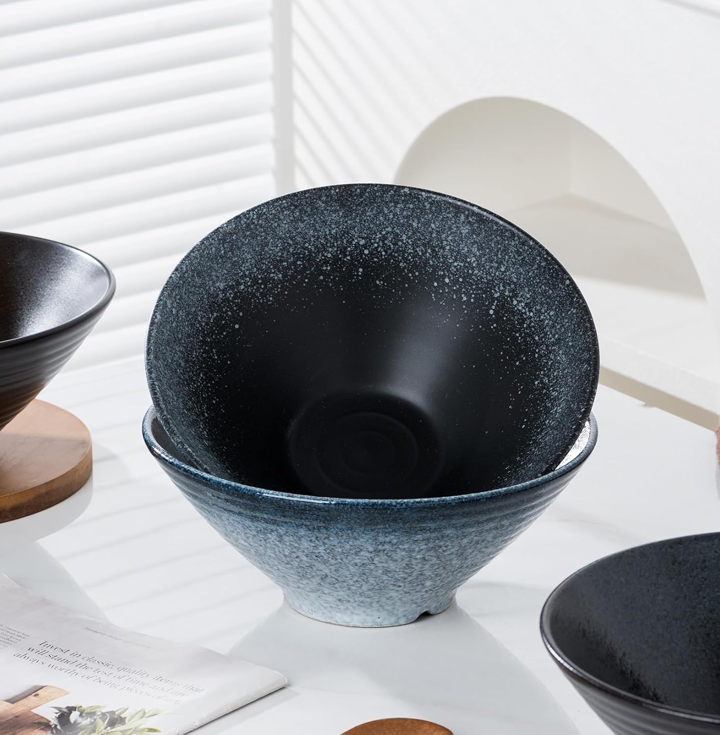 Jusalpha Ceramic Ramen Bowl Set, 9 Inch Asian Noodle Soup Bowls, Set of 4 (4, 9 Inches)