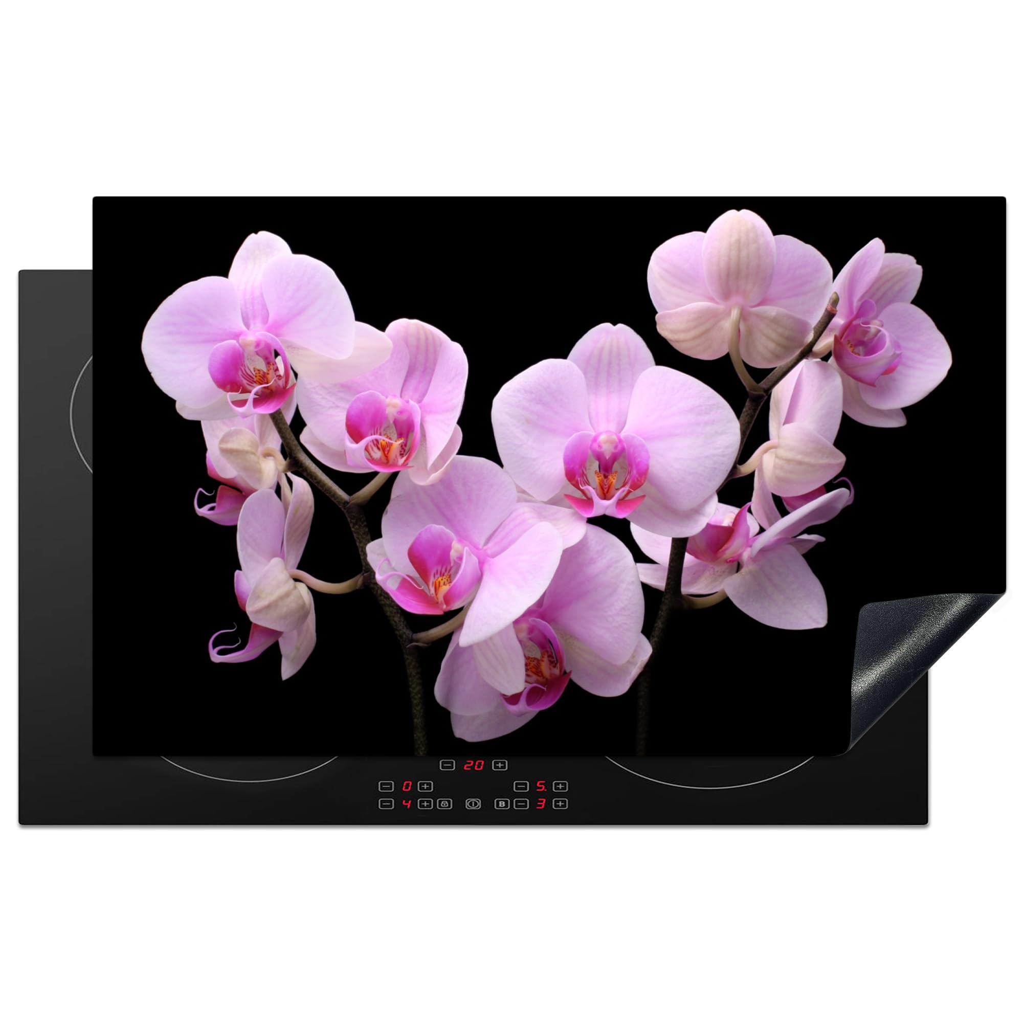 KitchenYeah© Induction Hob Protector Mat 20.5"x33.5" / 85x52 cm Stove Cap Top Cover Kitchen Cooker Covers for Electric Hobs Vinyl Orchid - Flowers - Pink - Flora
