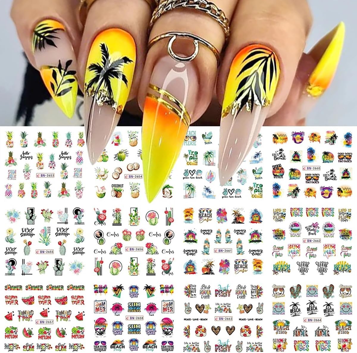 Amazon com AIUPUOC Nail Art Sticker Ocean Nail Decals Beach Coconut
