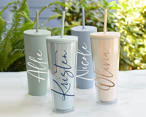 Miniatura 3 de Vaso personalizado de doble pared con pajita de 24 onzas, vaso acrílico personalizado con pajilla, tapa y pajita, regalos personalizados para mujeres