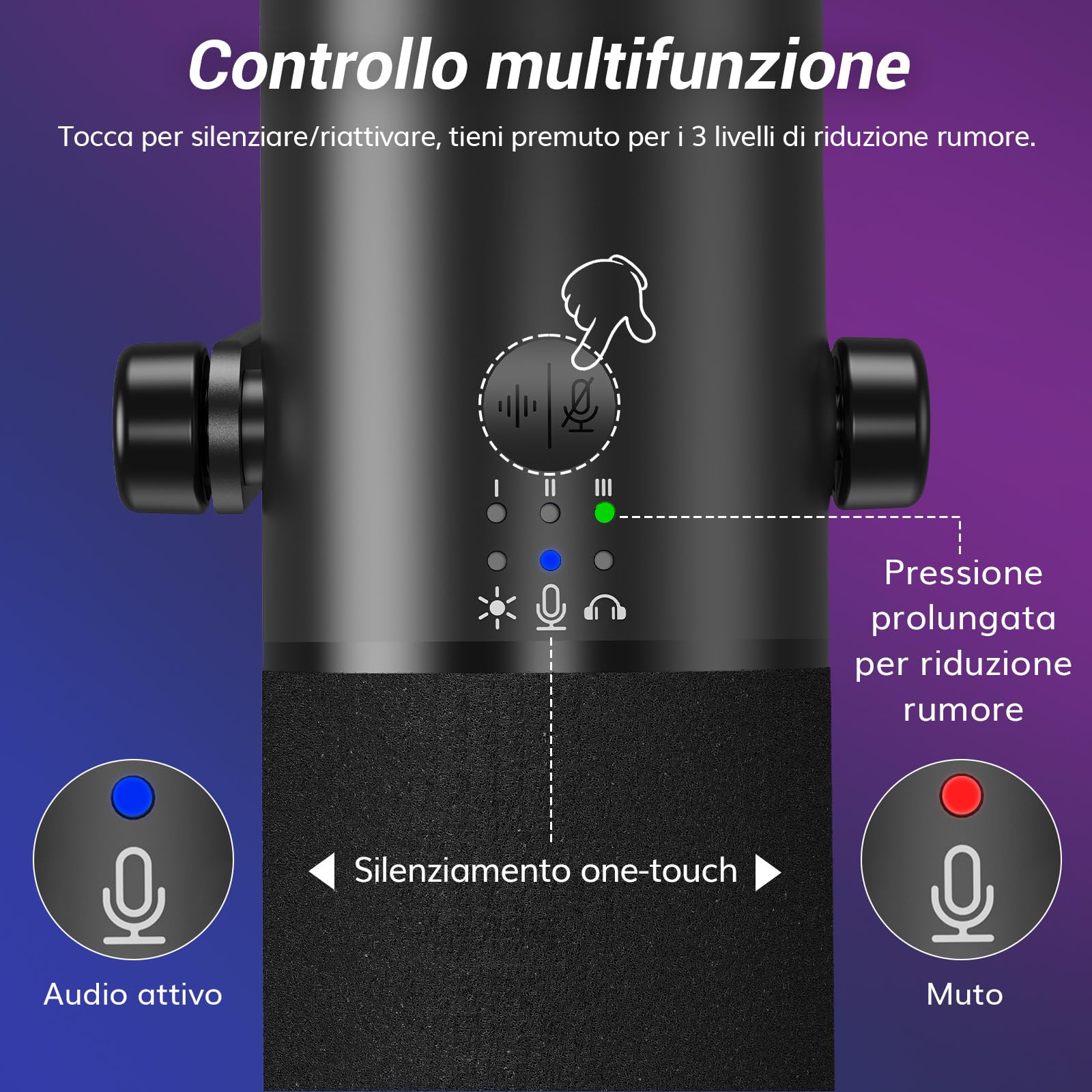 TONOR Microfono Gaming Dinamico per PC, Microfono Cardioide Streaming XLR/USB con Braccio per Podcasting/Studio, Cancellazione Rumore IA, RGB Controllabile, Jack Cuffie 3,5 mm, Nero, TD510 AIR H+