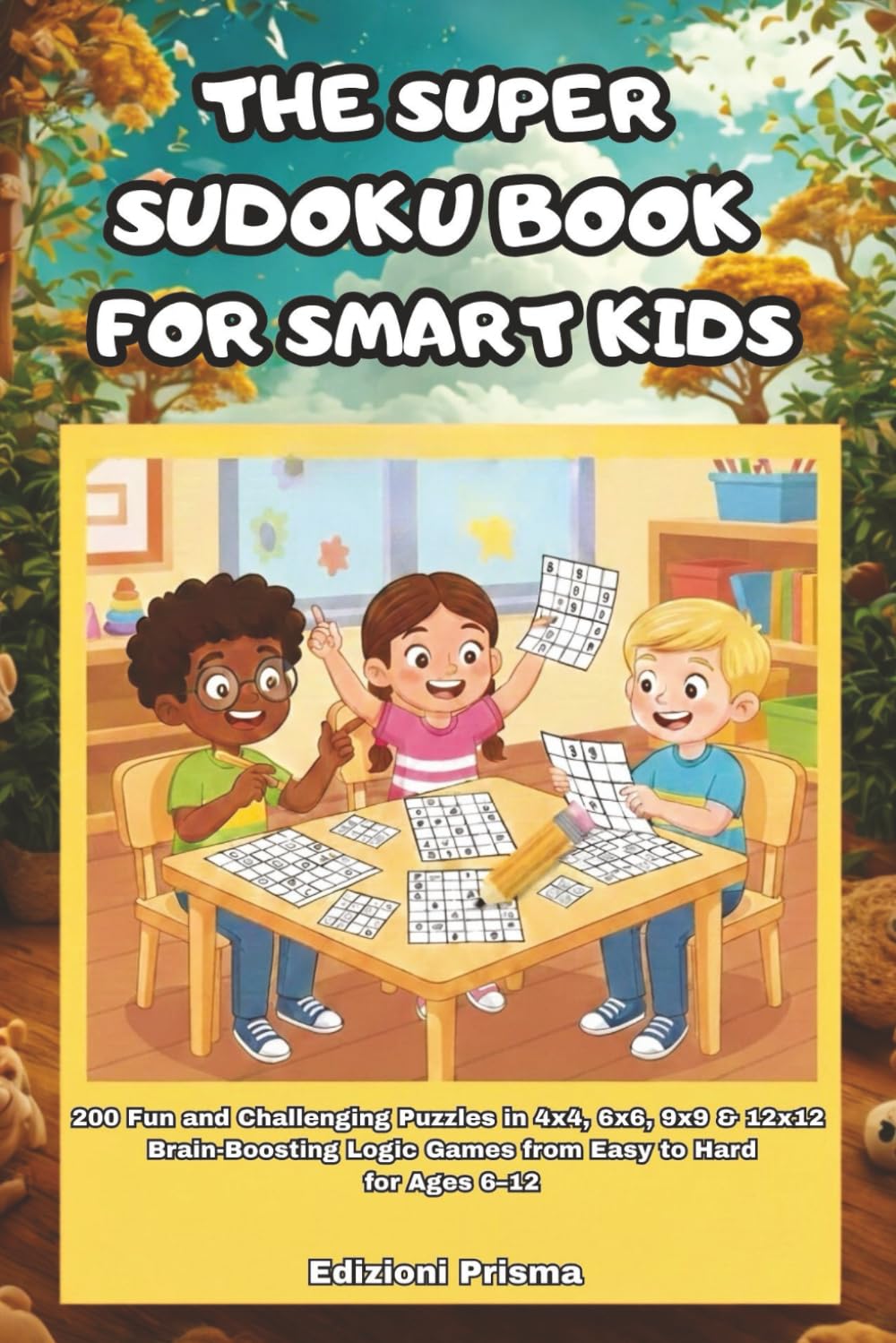 The Super Sudoku Book for Smart Kids: 200 Fun and Challenging Puzzles in 4x4, 6x6, 9x9 & 12x12 – Brain-Boosting Logic Games from Easy to Hard for Ages 6–12