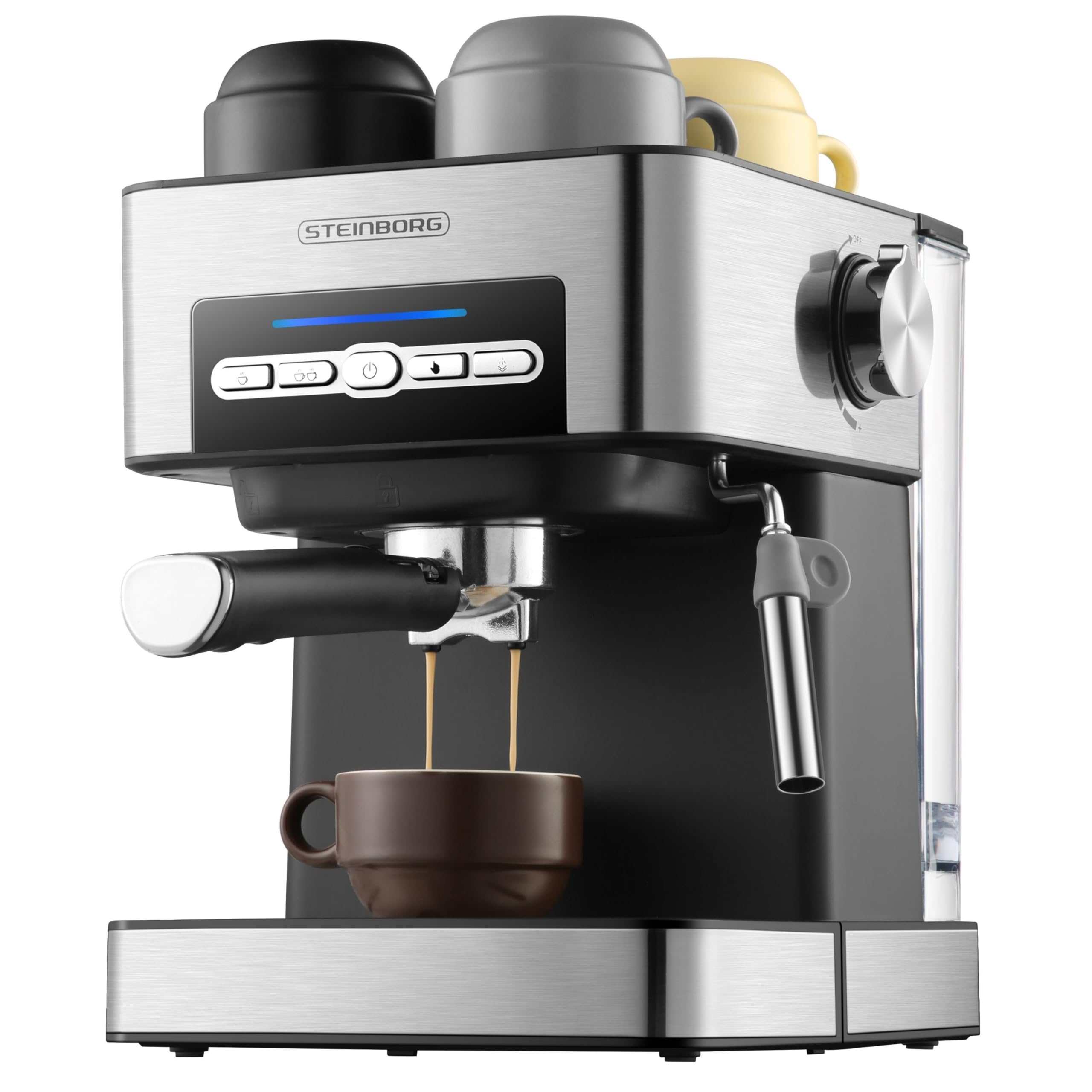 Steinborg Macchina per caffè espresso, portafiltro, macchina per cappuccino, macchina per caffè espresso professionale, in acciaio inox, 1,6 litri, serbatoio dell'acqua da 15 bar