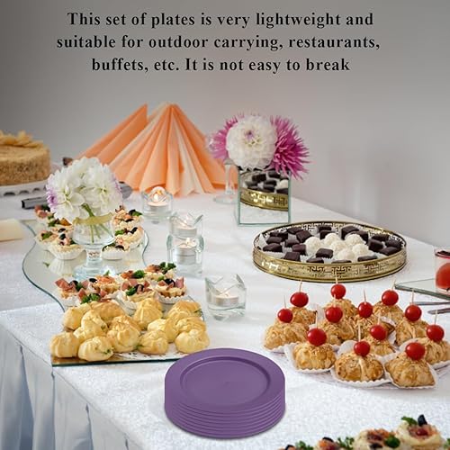 Miniatura 7 de Berglander Juego de 8 platos de plástico de 10 pulgadas, platos planos reutilizables morados, platos de ensalada, cuencos para pasta, juego de