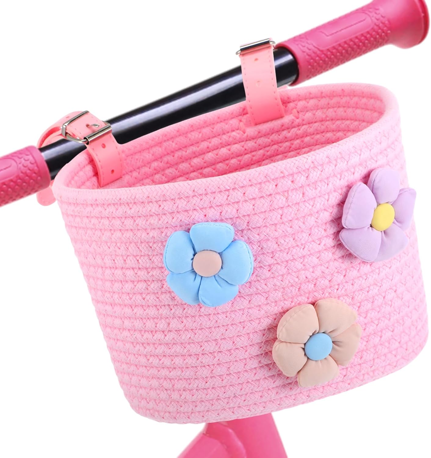 Timtin Kids Bike Basket, Cotton Rope Woven Front Bike Baskets for Kids, Cute Decorative Accessories for Balance Bikes and Scooters
