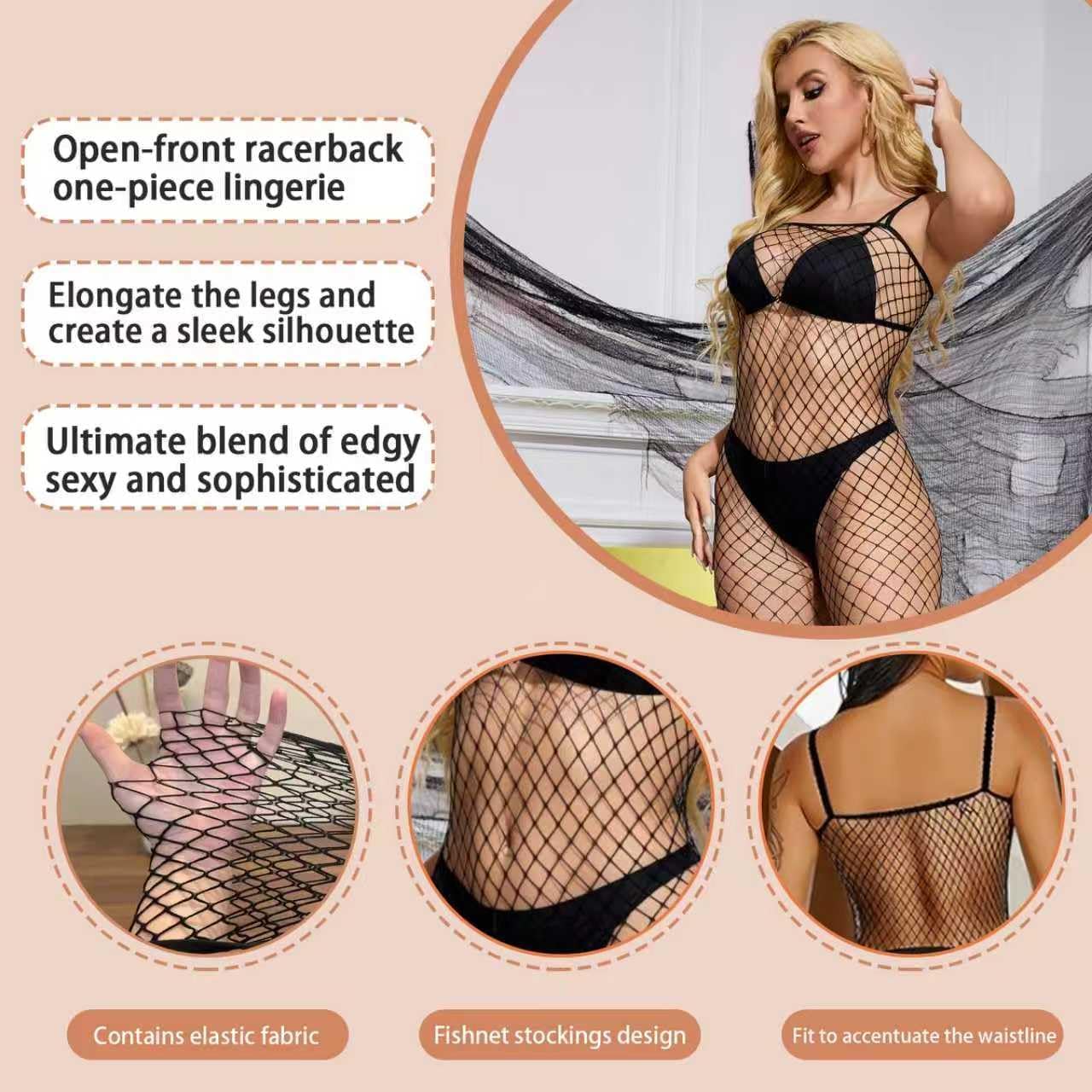 Women Lingerie Fishnet Bodysuit Sparkle Rhinestone Sexy Mesh Teddy Lingerie One Size