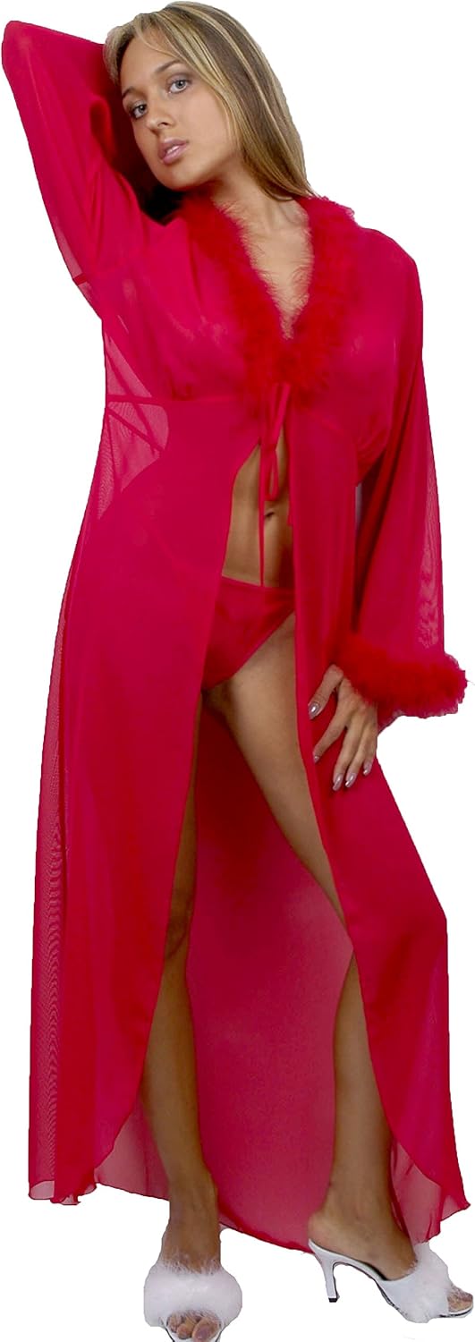 Women's Chiffon Maribou Sexy Long Robe set #3006