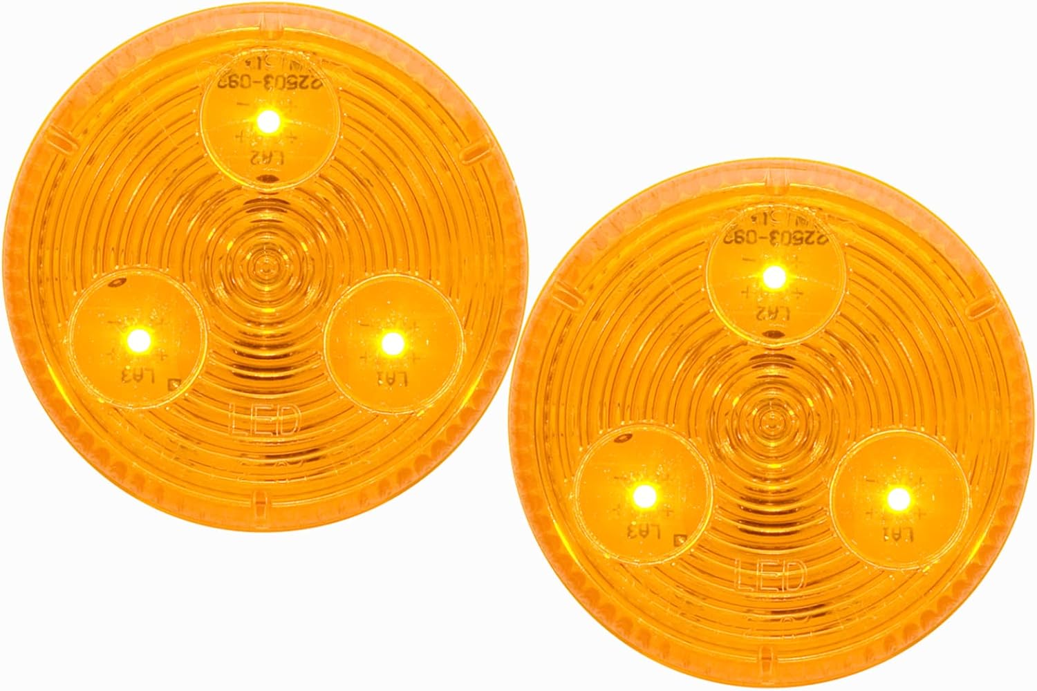 Optronics 2 Pack 2" Round Amber 3 Diode LED Marker Light P2