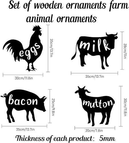 Miniatura 2 de NBEADS 4 piezas de arte de pared de animales, vaca de madera, cerdo, oveja y gallo, decoración de pared de animales huecos negros huecos de granja,