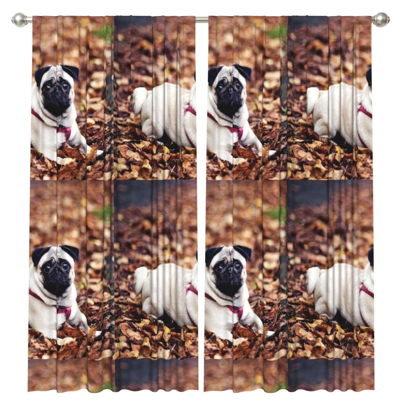 InOmak Pug Puppy, 2 Panels Window Curtains 52 x 84 Inch Blackout Curtains for Living Room Bedroom