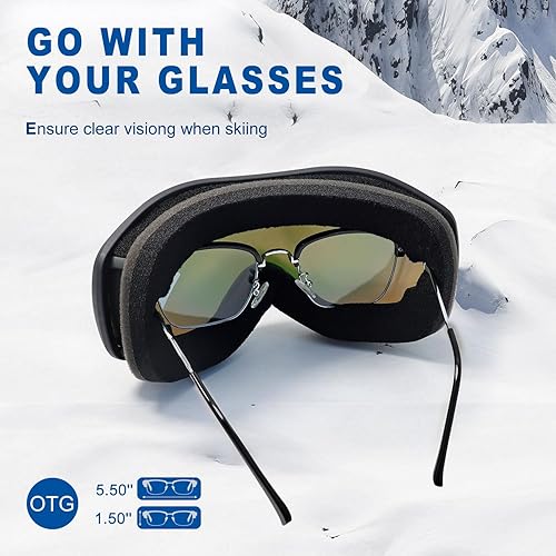 Miniatura 4 de FMY Gafas de esquí y snowboard OTG, protección UV400, anti niebla, gafas de esquí para motos de nieve para hombres, mujeres y jóvenes