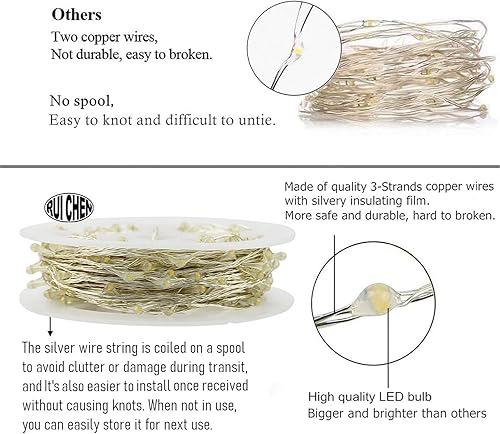 Miniatura 3 de RUICHEN Tira de luces LED extralargas de 165 pies, 500 luces LED de alambre plateado, enchufe, azul