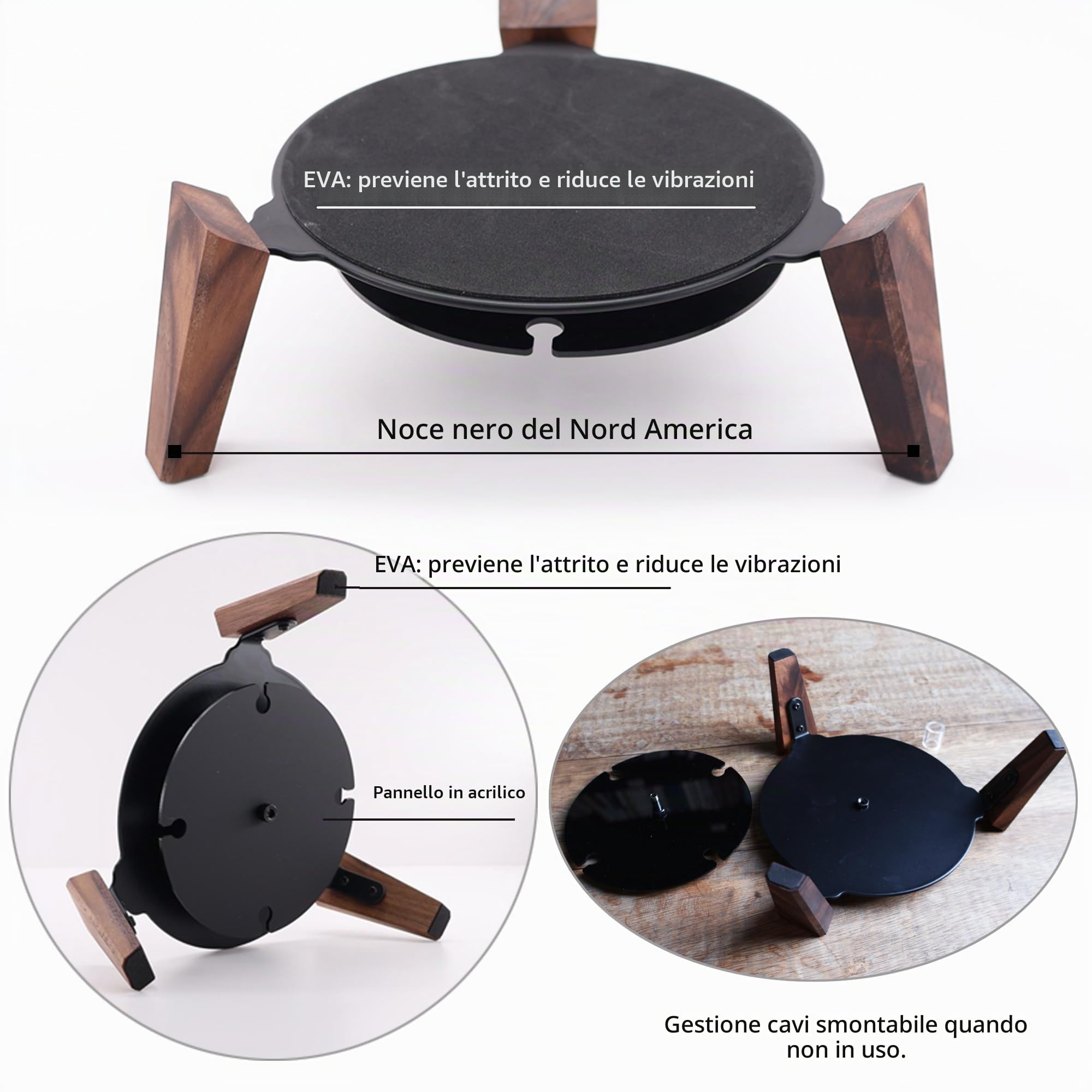 Supporto per altoparlante per Echo Sub e Homepod, supporto da tavolo in legno (gambe in noce nero)