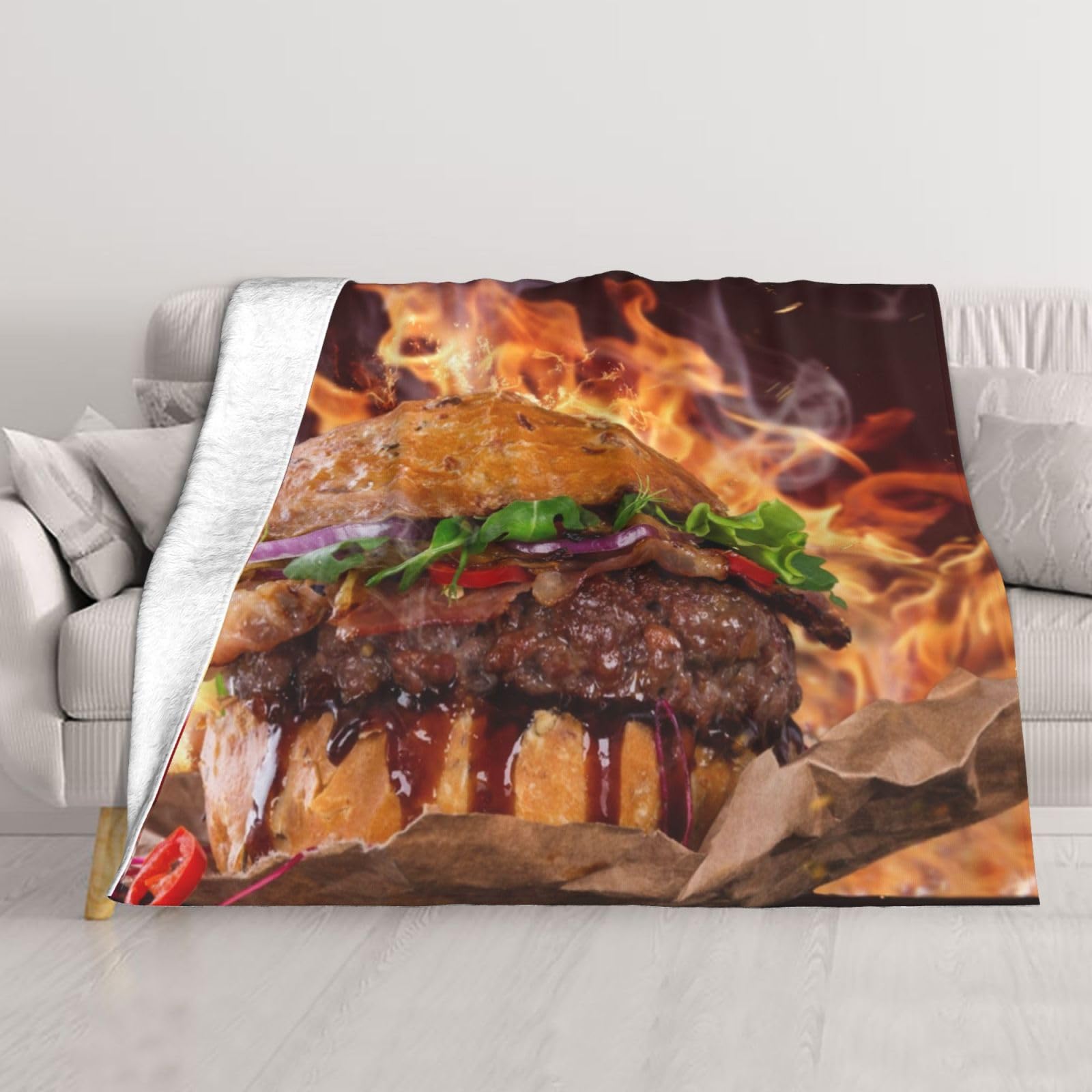 Couverture originale hamburger cadeau rigolo en flanelle douce pour lit et anniversaire
