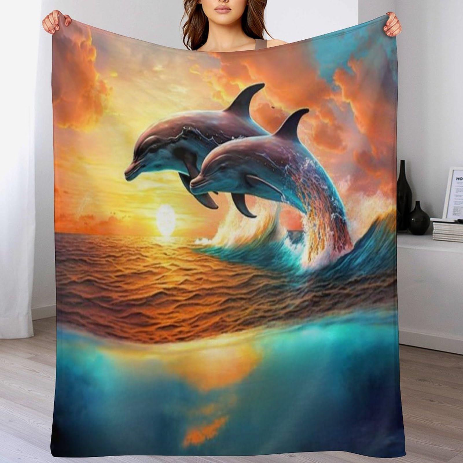 Couverture dauphin en flannel polaire 150x200cm ultra douce