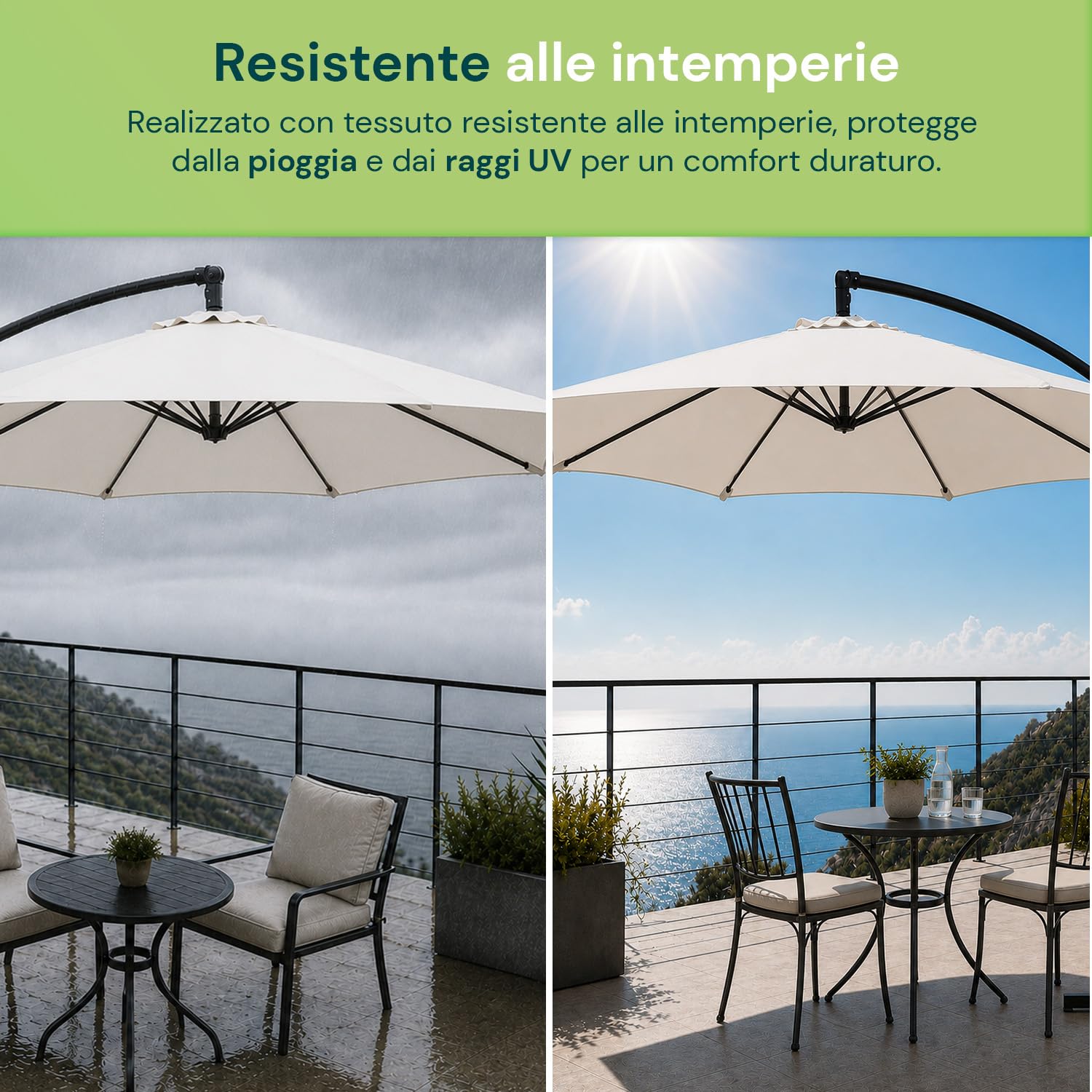 Avilia - Ombrellone da Giardino 300 cm Altezza 2,5 m con Braccio Decentrato, Tessuto Impermeabile e Anti Raggi UV, Apertura a Manovella, Design Moderno per Arredo Giardino per Esterno